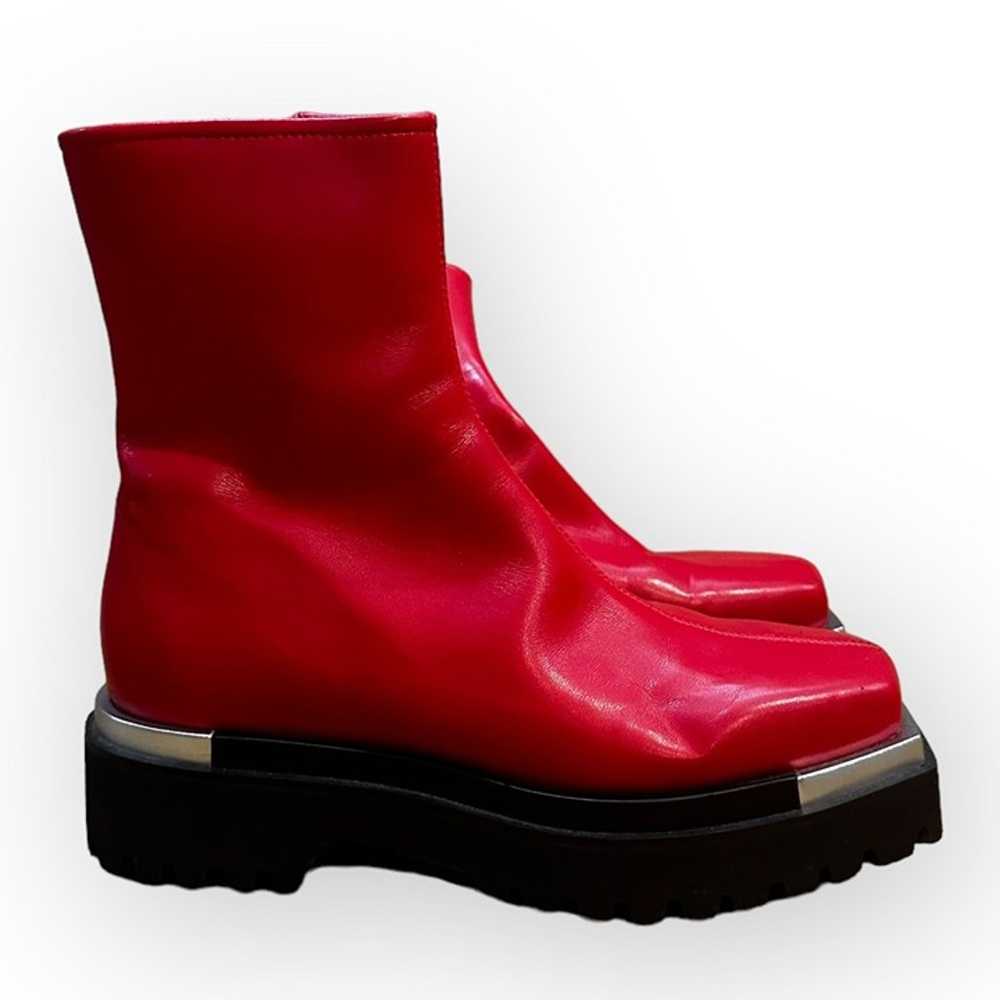 Jeffrey Campbell Devout Red Leather Boots Square … - image 5