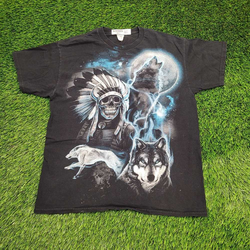 Gildan Big Print Skeleton Wolf Art Shirt Large 21… - image 1