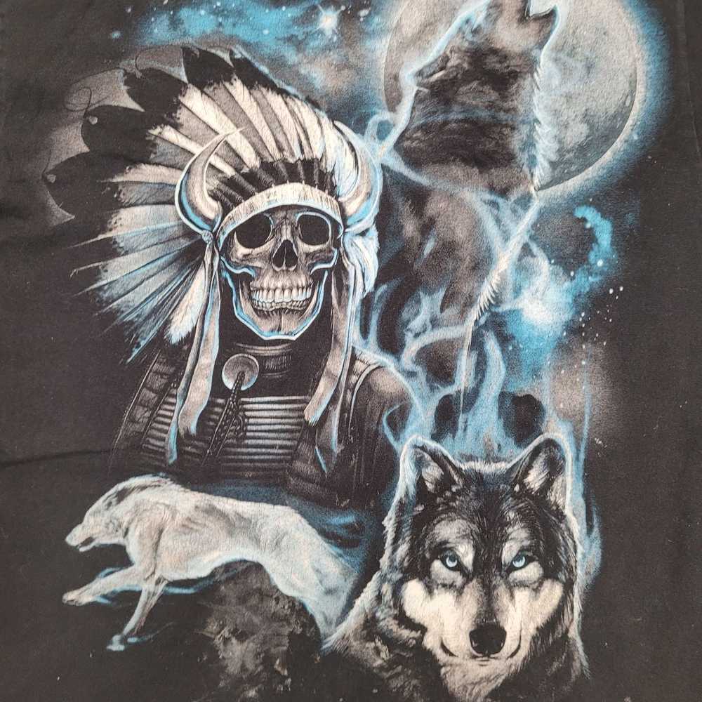 Gildan Big Print Skeleton Wolf Art Shirt Large 21… - image 9