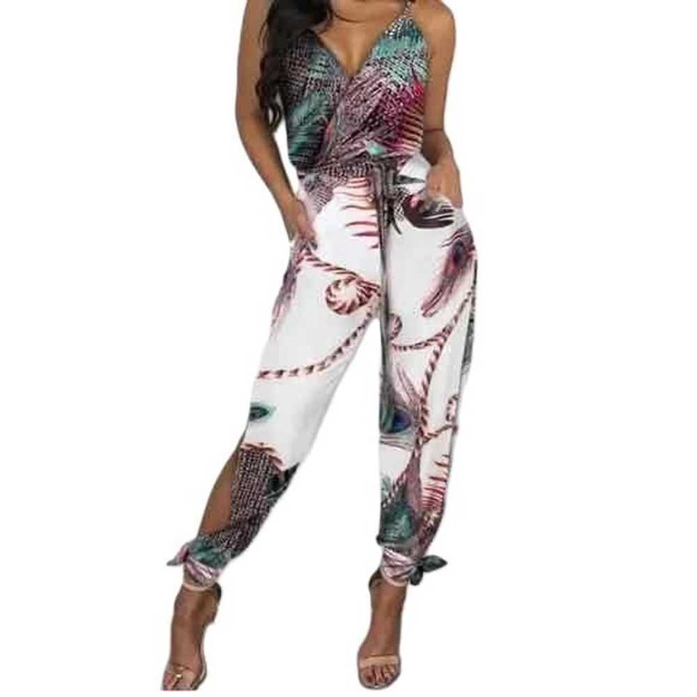 CBR Peacock Jumpsuit Small Open Leg Slit Full Len… - image 2