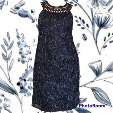 Jessica Howard Embroidered Navy Blue Cocktail Dres