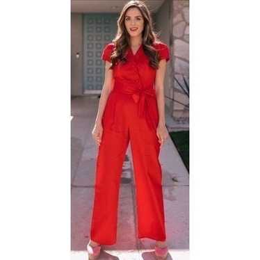 Gal Meets Glam Red Camille Short Sleeve Jumpsuit 4