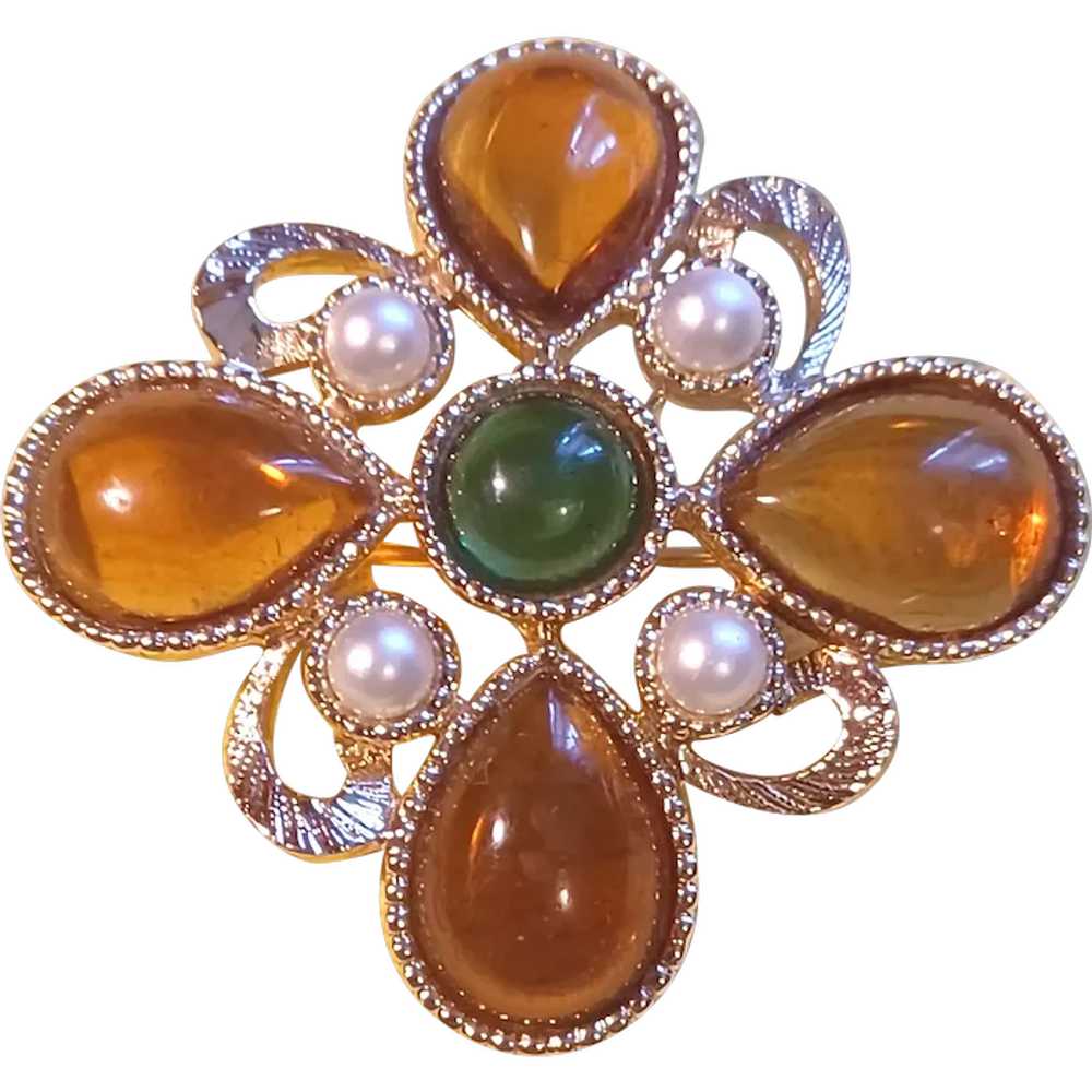 Emmons Green Amber Colored Transparent Open Back … - image 1