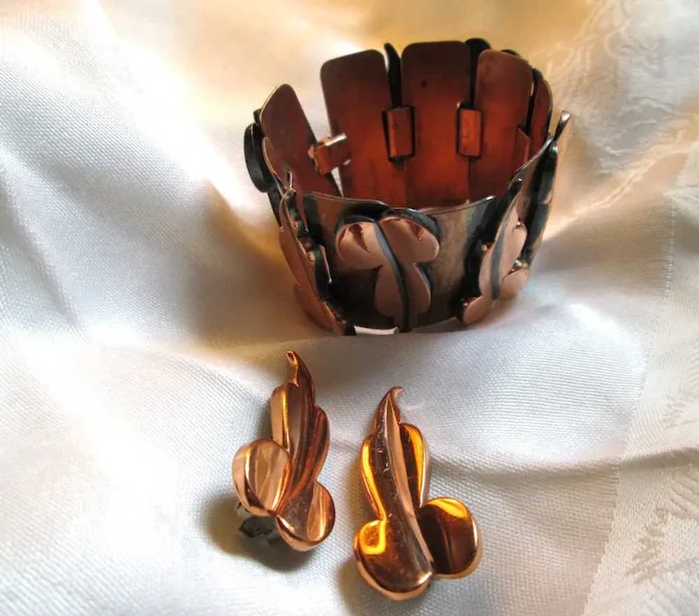 Renoir Copper Modernist Leaf Bracelet and Clip-on… - image 2