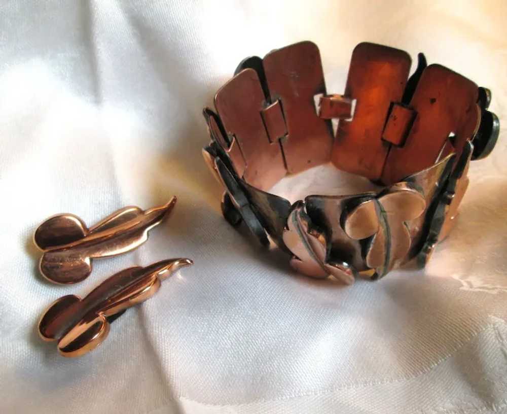 Renoir Copper Modernist Leaf Bracelet and Clip-on… - image 3