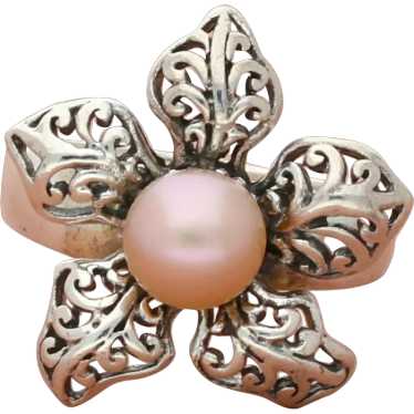 Sterling Silver Pink Pearl Scroll Flower Ring Size