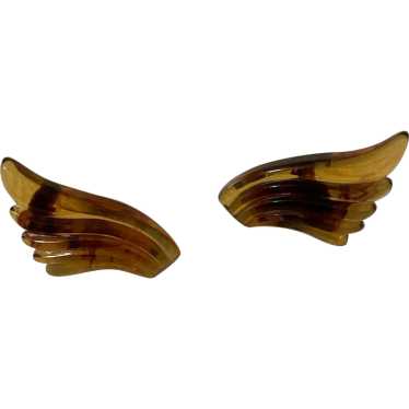 Vintage Amber Carved Bakelite Clip-on Earrings - image 1