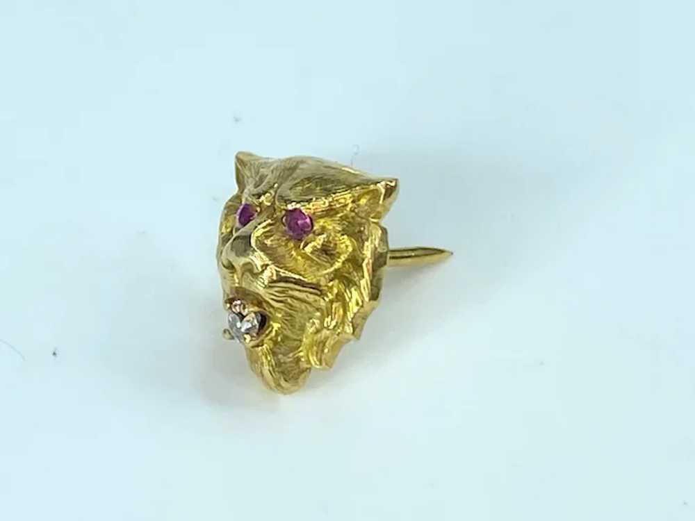 10K yellow gold Lion Head 0.6ct Diamond Ruby Eyes… - image 4