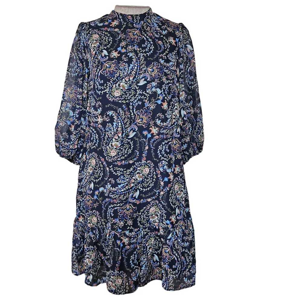 Blue Paisley Print Knee Length Dress Size 6 - image 1