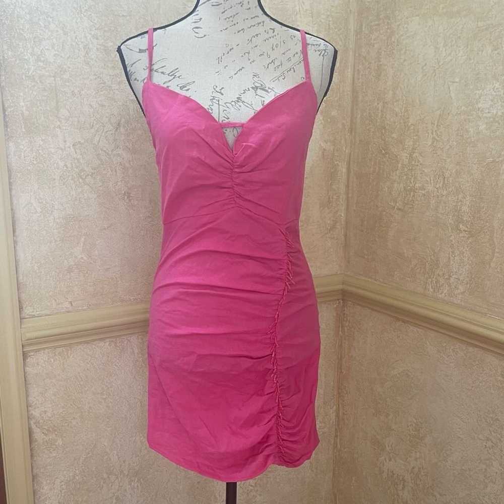 ZARA PINK MAGENTA BEADED LINEN BLEND MINI DRESS O… - image 2