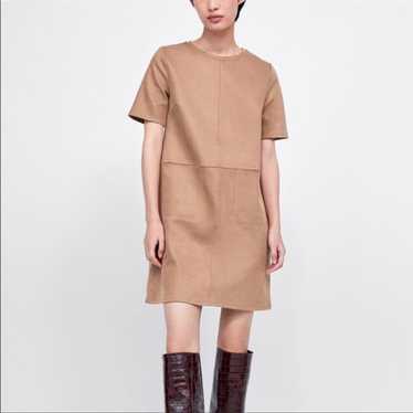 Zara Tan Faux Suede Shift Dress NWOT