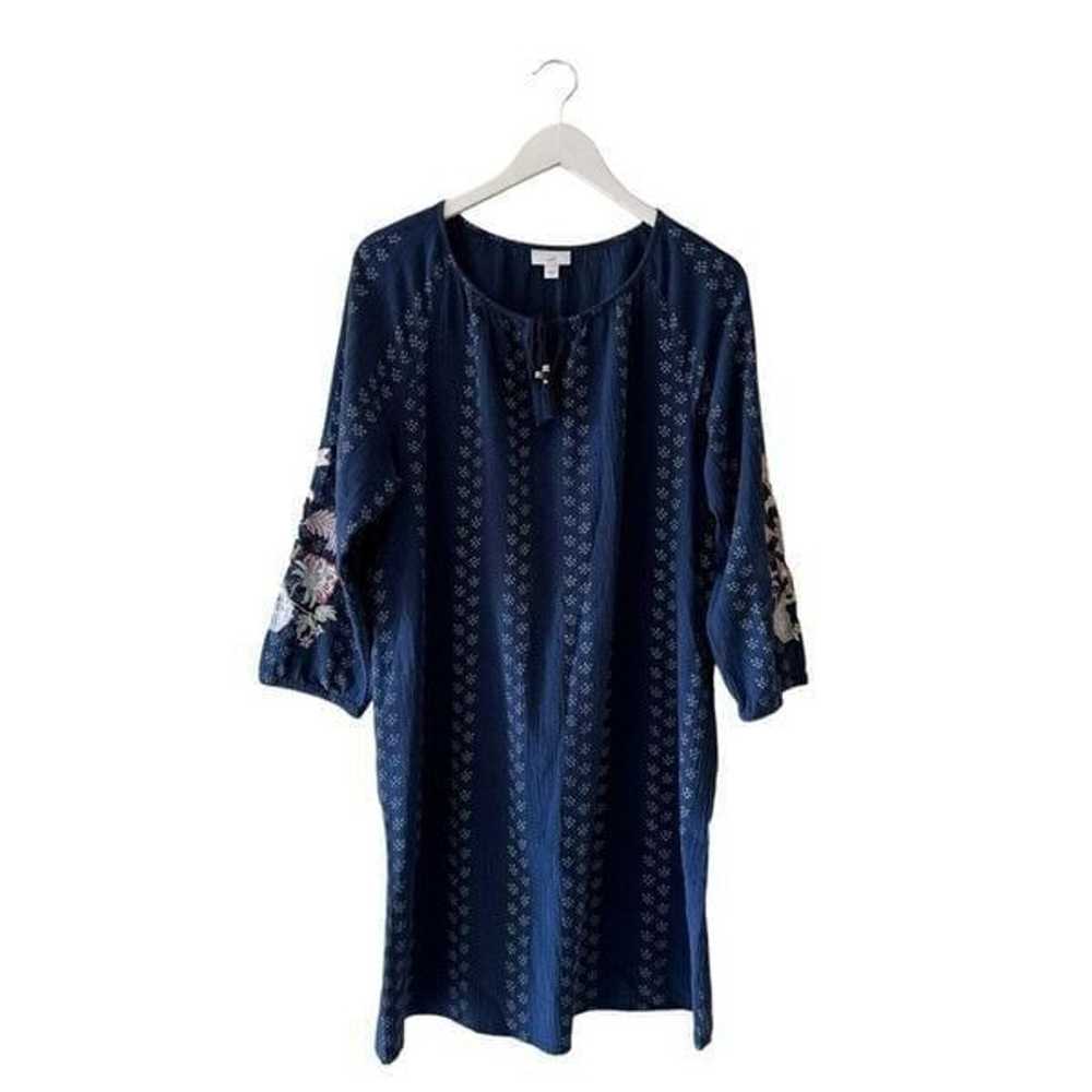 J Jill Blue Floral Embroidered Sleeve Stamped Pri… - image 1