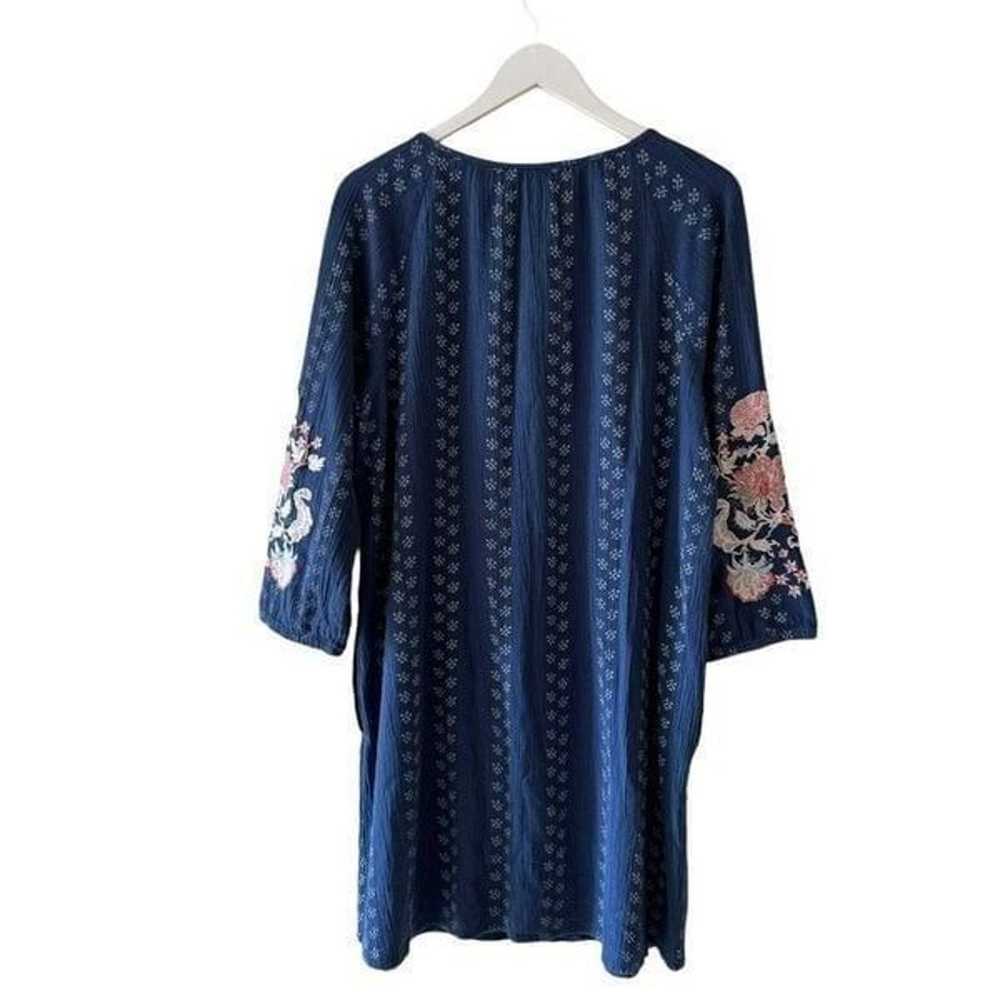 J Jill Blue Floral Embroidered Sleeve Stamped Pri… - image 5