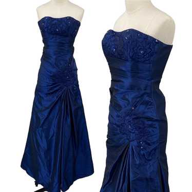 Vintage Y2k Gown Strapless Beaded Floral Embroide… - image 1