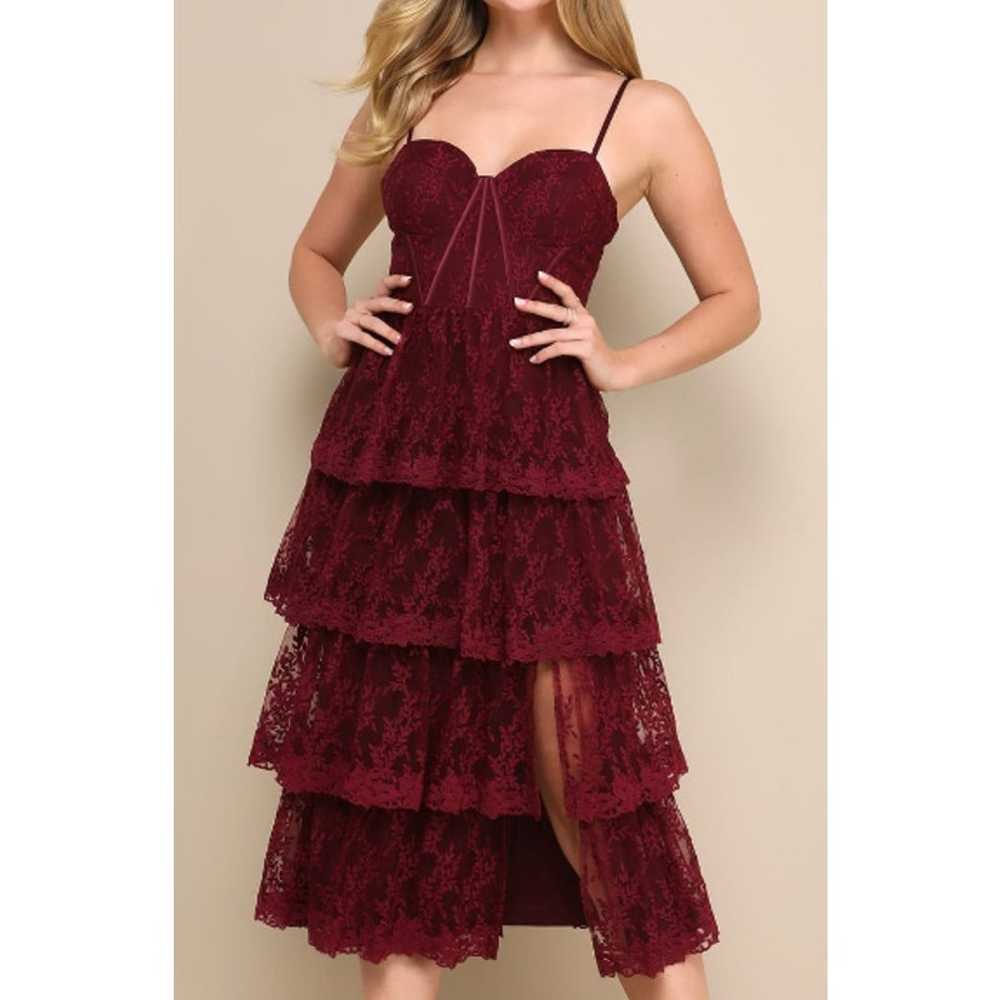 LULU'S  XL Exceptional Persona Wine Red Lace Tier… - image 1