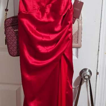 Red satin maxi dress