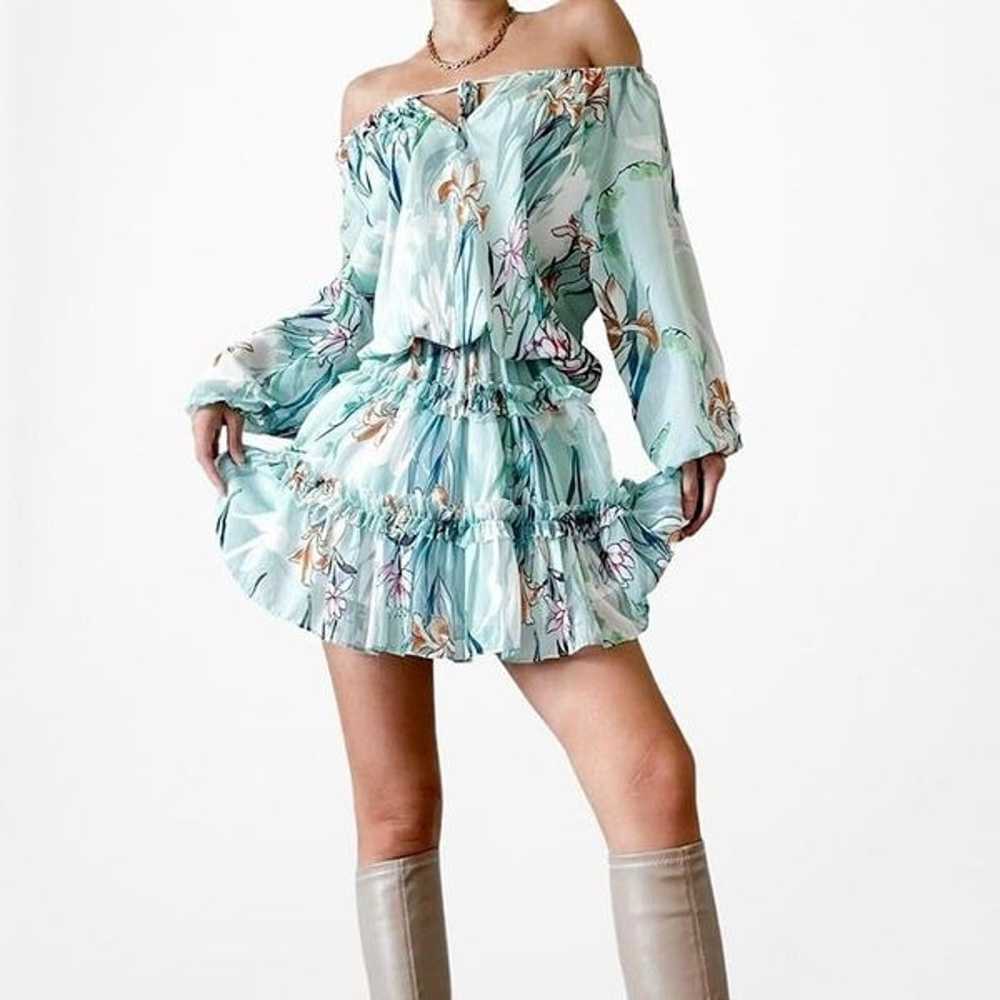 Revolve Yumi Kim Blue Floral Off The Shoulder Lon… - image 1