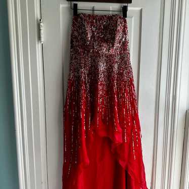 Sherri Hill Red Sequin High Low Strapless Dress