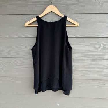 Theory black 100% silk sleeveless tiered blouse