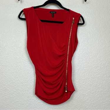 Escada Red Ruched Zip Front Sleeveless Jersey Knit