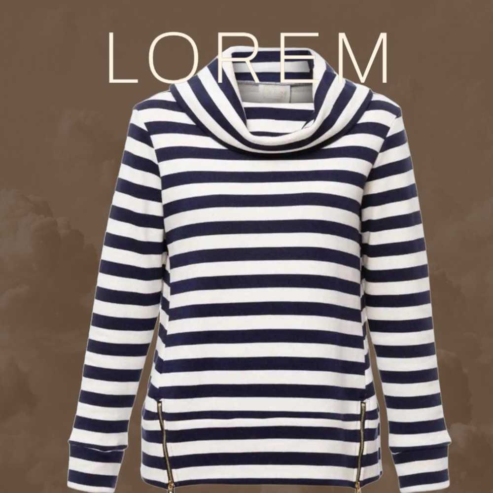 SAIL TO SABLE Navy and Ivory Striped Cowl Neck To… - image 1