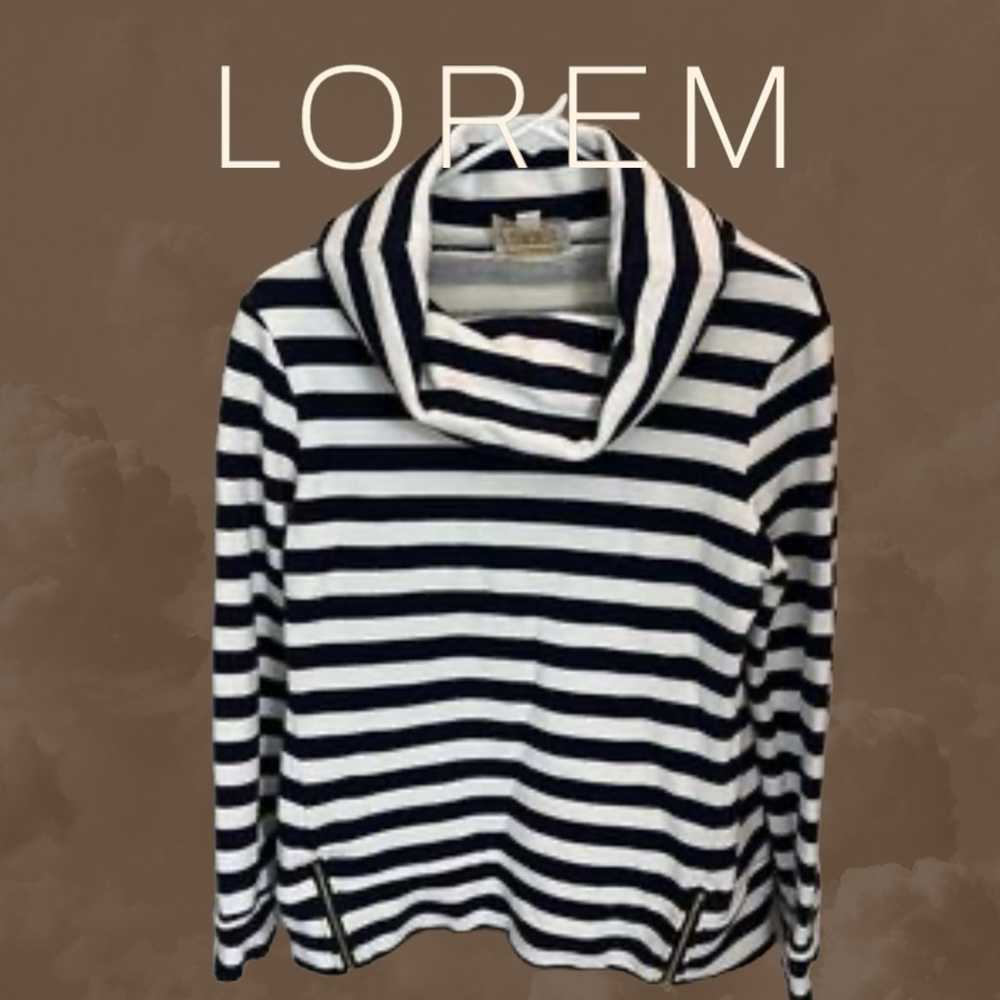 SAIL TO SABLE Navy and Ivory Striped Cowl Neck To… - image 2