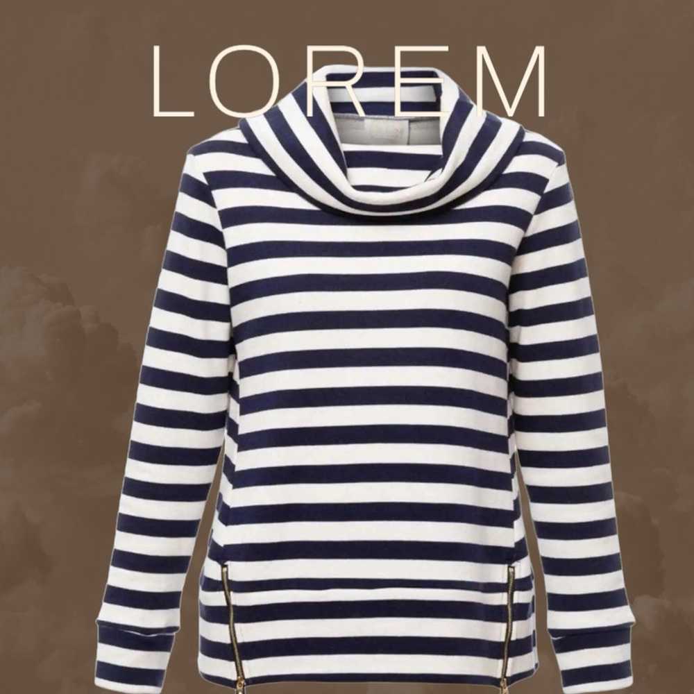SAIL TO SABLE Navy and Ivory Striped Cowl Neck To… - image 5