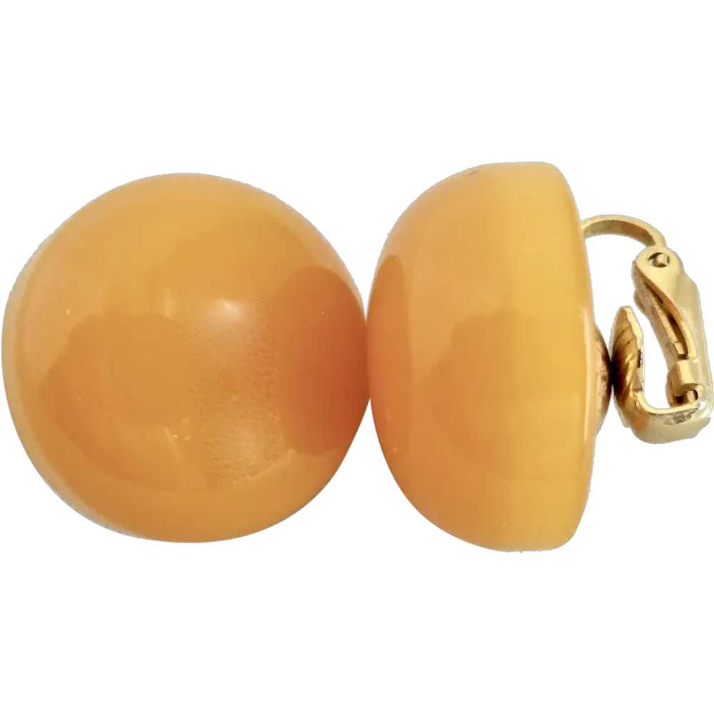 Sunny Yellow Bakelite Button Earrings, Clip Backs - image 1