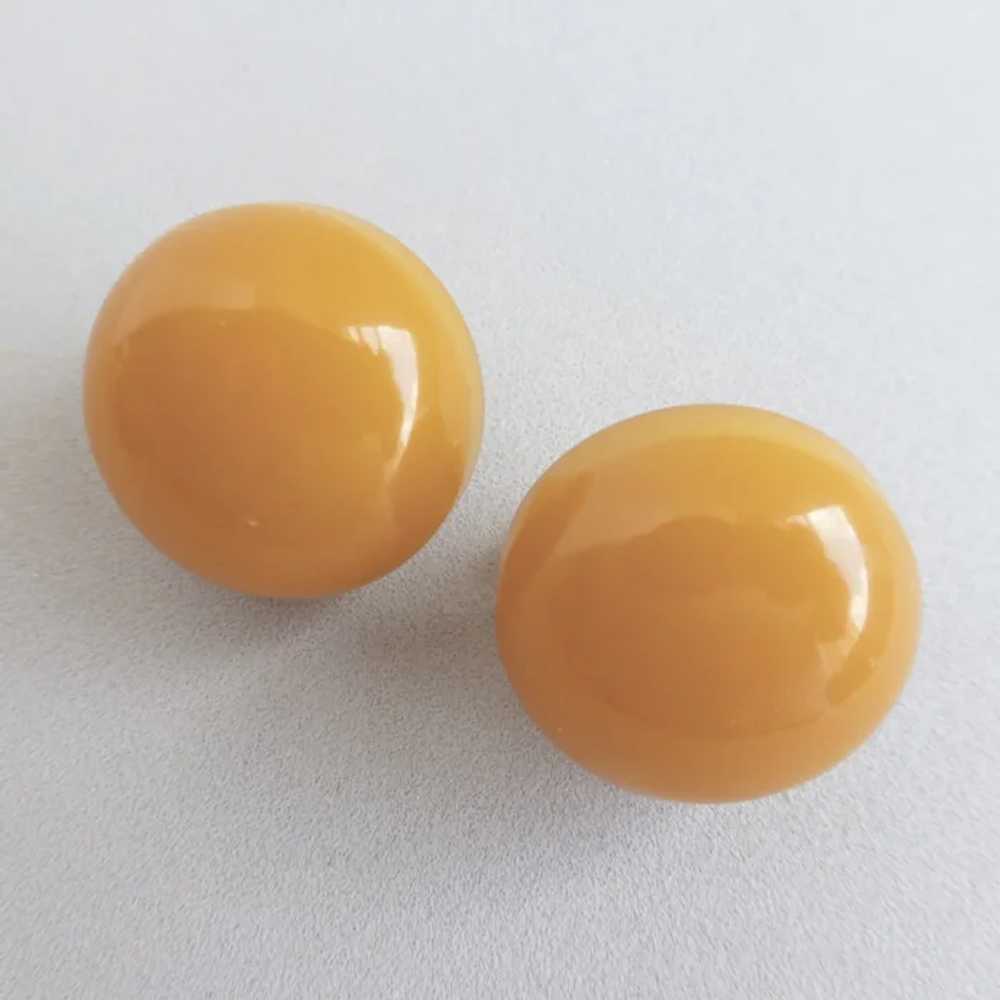 Sunny Yellow Bakelite Button Earrings, Clip Backs - image 2