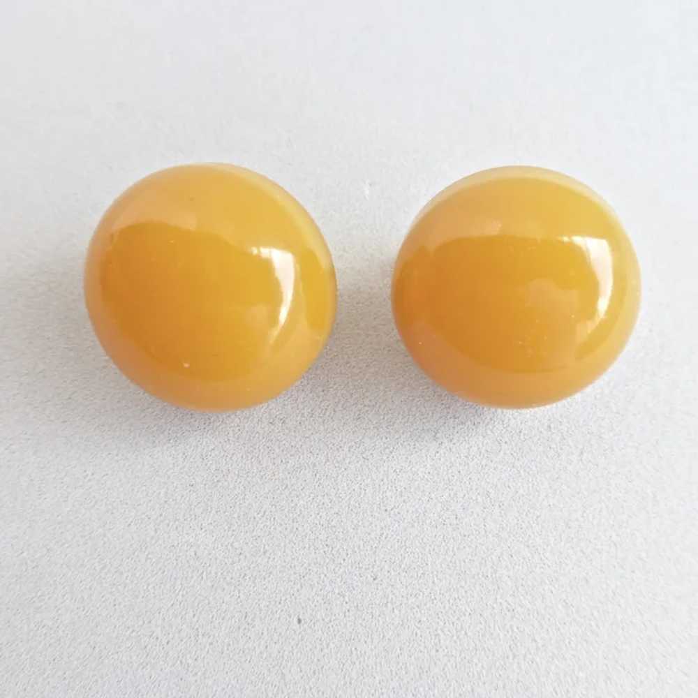 Sunny Yellow Bakelite Button Earrings, Clip Backs - image 3