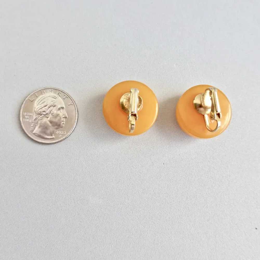 Sunny Yellow Bakelite Button Earrings, Clip Backs - image 7