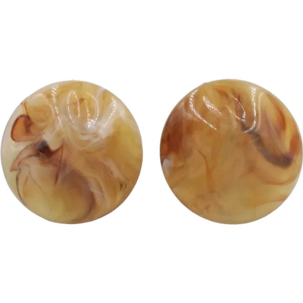 Earrings Clip-On Domed Lucite End of Day Swirl - image 1