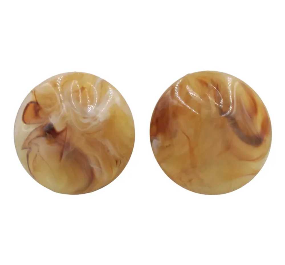 Earrings Clip-On Domed Lucite End of Day Swirl - image 3