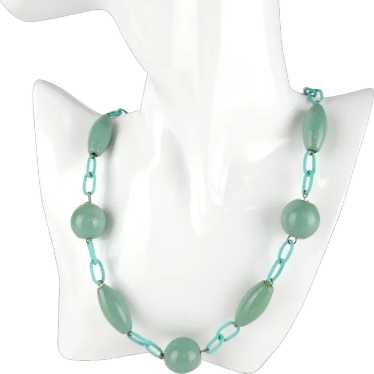 c1930s Aqua Celluloid Chain and Wood Beads - image 1