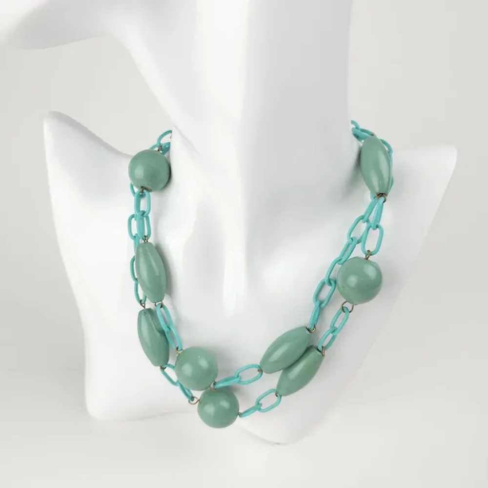 c1930s Aqua Celluloid Chain and Wood Beads - image 2