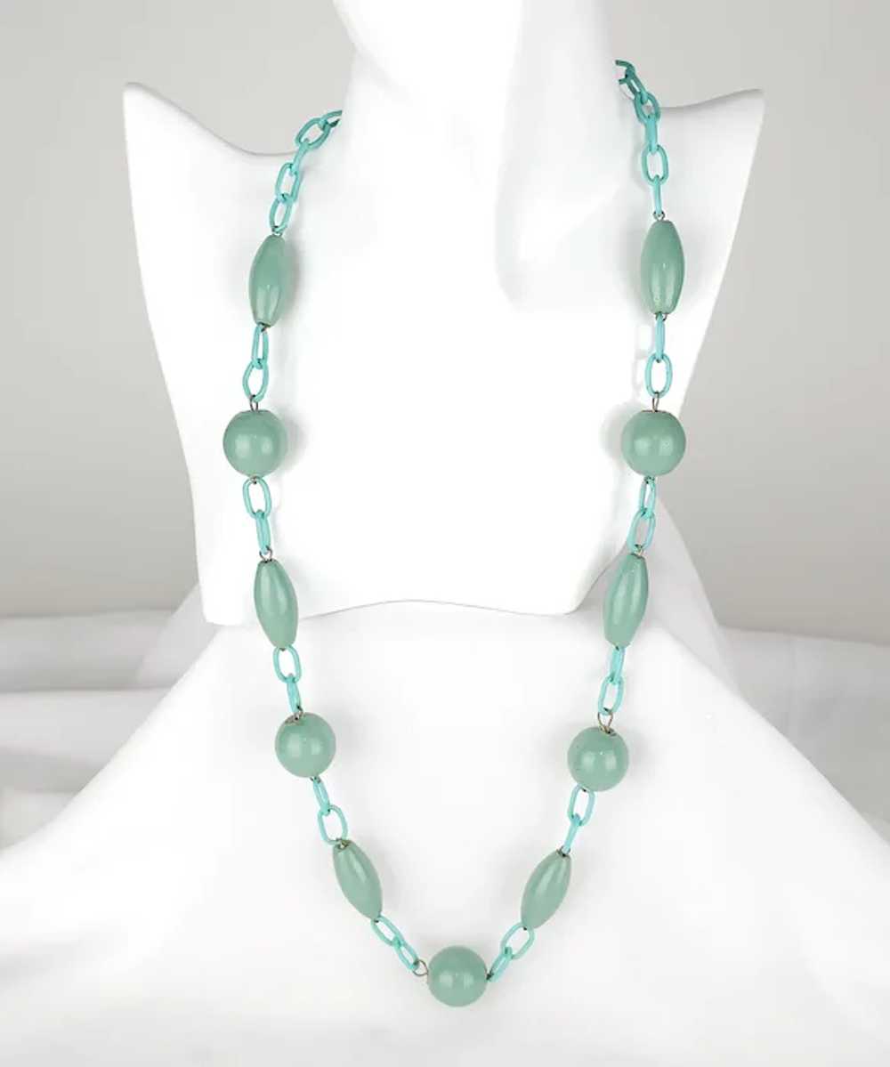 c1930s Aqua Celluloid Chain and Wood Beads - image 3