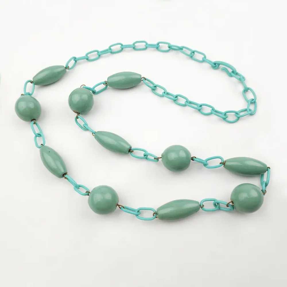 c1930s Aqua Celluloid Chain and Wood Beads - image 4