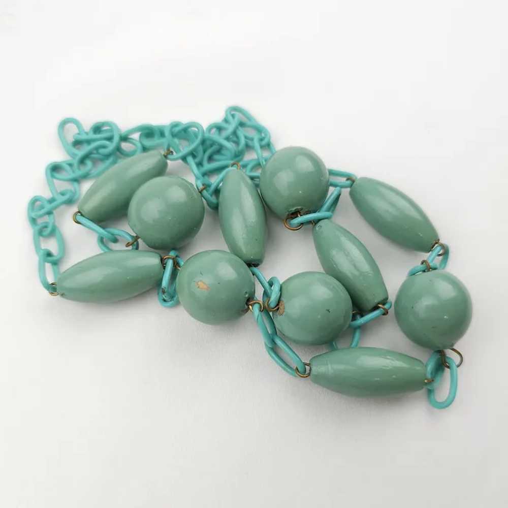 c1930s Aqua Celluloid Chain and Wood Beads - image 6