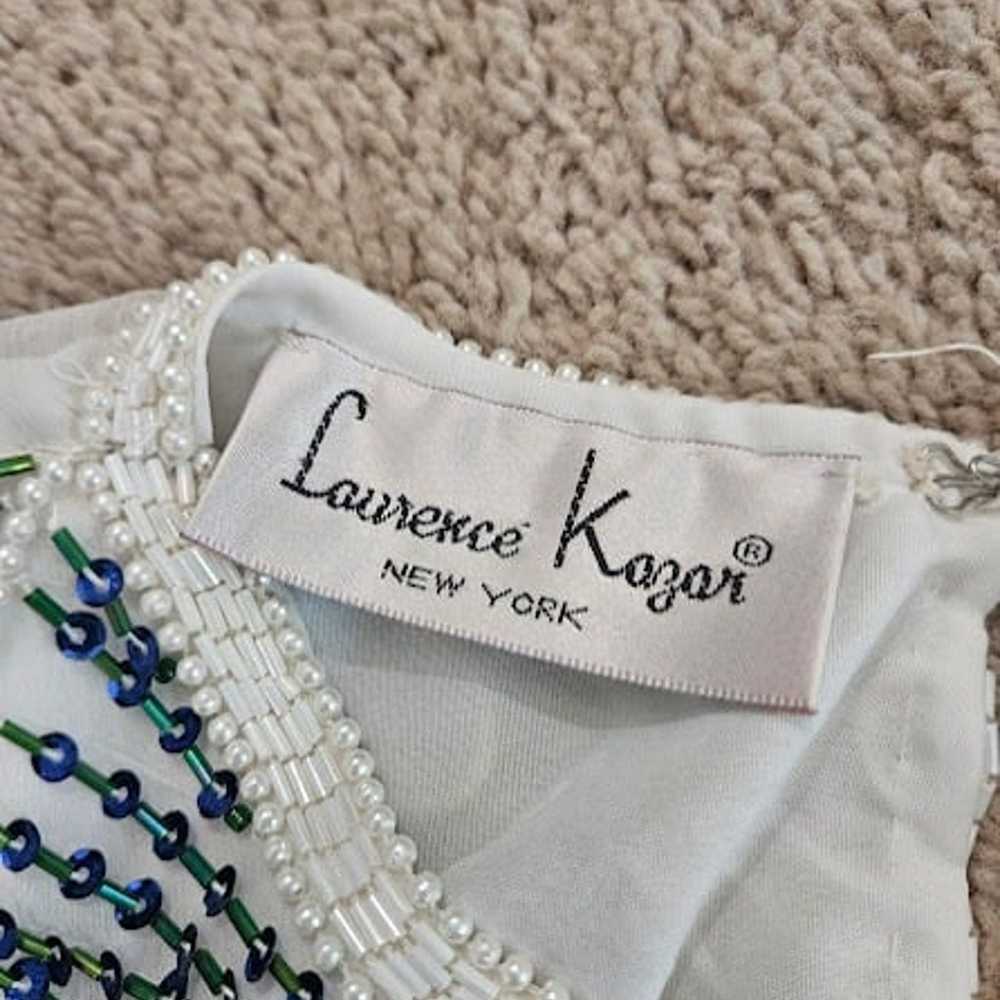 Laurence Kazar Medium Vintage 80s White Blue Peac… - image 8