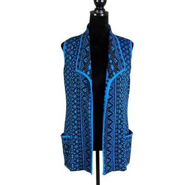Icelandic design blue black open knit cotton vest 