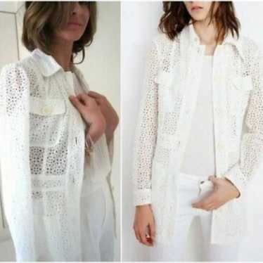 Zara Ivory Broderie Anglaise Jacket With Pockets S