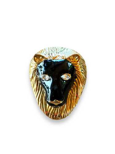 1970s Black and Gold Lion Brooch