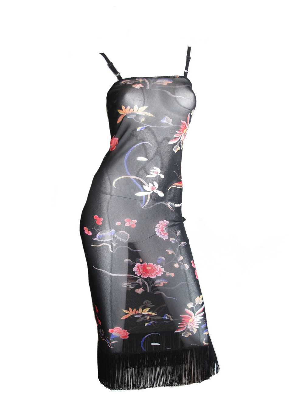 1990s D&G Sheer Floral Dress Fringe - image 1