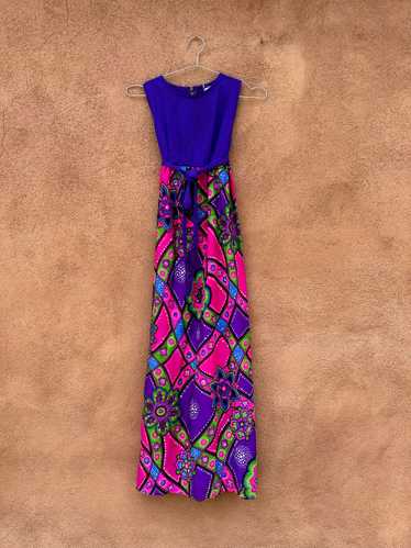 1960's Purple & Pink Floral Sleeveless Hippie Dres