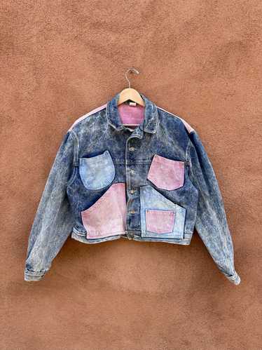 Pink & Blue Color Block Acid Wash Denim Jacket - … - image 1