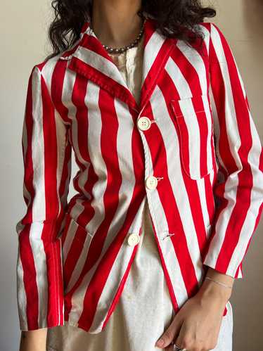 Vintage Red and White Striped Blazer, Sportswear