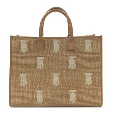 BURBERRY Raffia Calfskin Large Freya Tote Natural