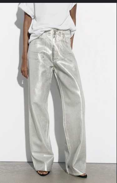 Zara Zara Nwot Silver Wide Leg Jeans M 88$