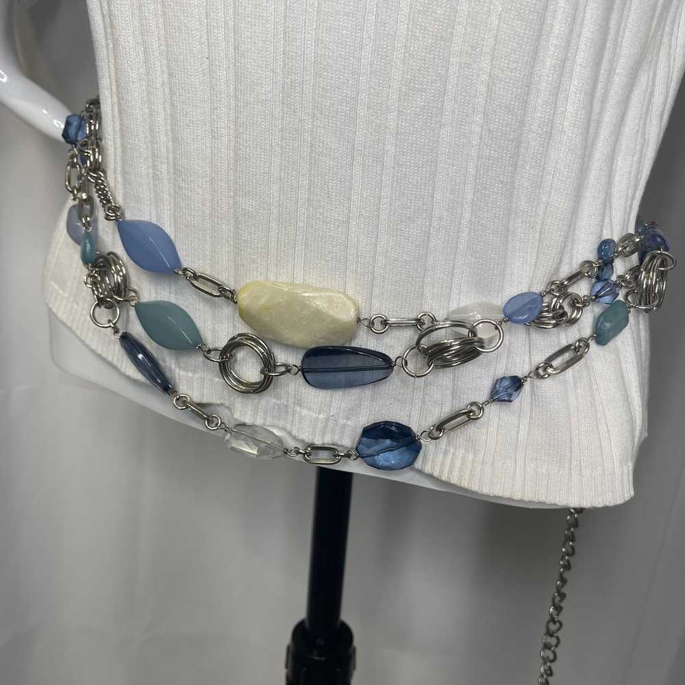 Chico's silver tone chain belt with blue and crea… - image 1