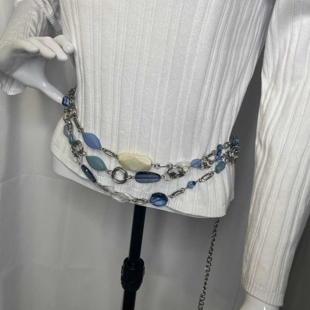 Chico's silver tone chain belt with blue and crea… - image 6